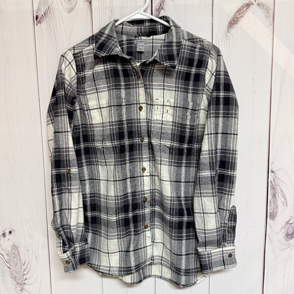 Carhartt Women’s Convertible Plaid Shirt Medium Black White EUC